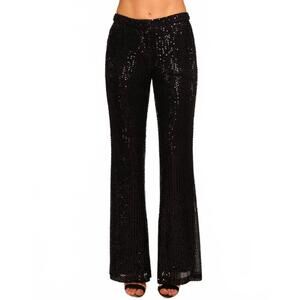 NEW RAMY BROOK olivian beaded sequin flare pant in black